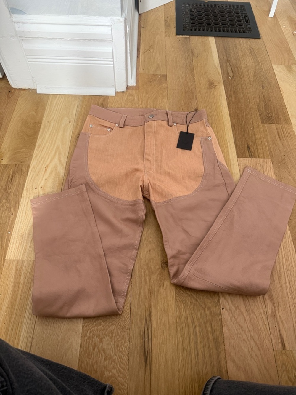 Two-Tone Dusty Rose leather Jeans